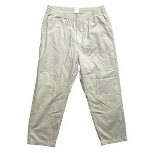 Uniqlo Pants Mens XL Beige Elastic Waist Corduroy Relaxed 372-471279